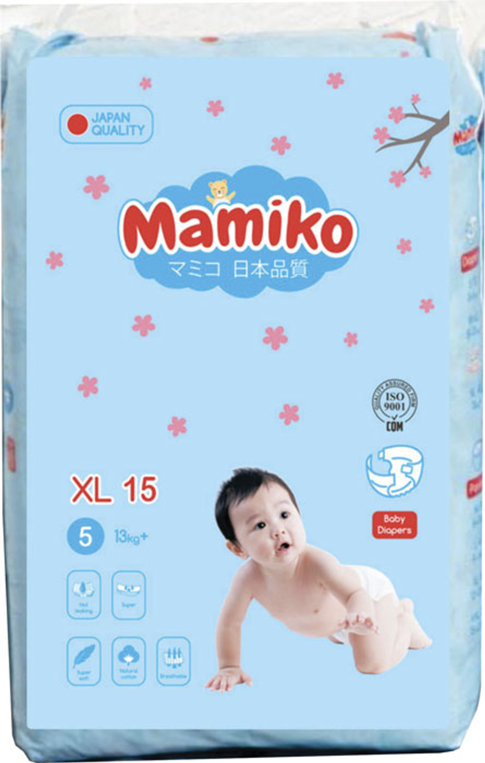 Подгузники Mamiko минипак (от 13 кг)  ХL 15 шт