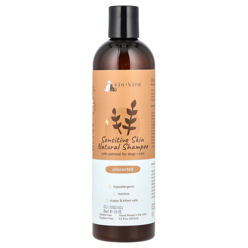 Kin+Kind, Натуральный шампунь для чувствительной кожи, для собак и кошек, без запаха, 354 мл (12 жидк. унц.)
