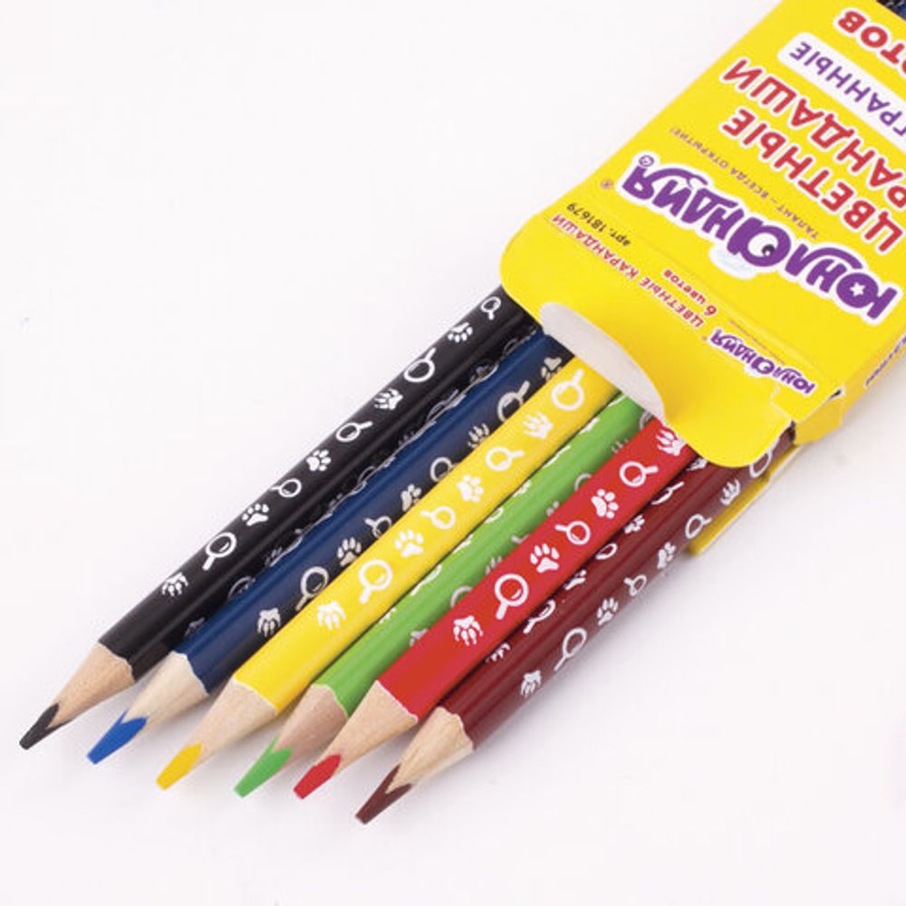 Карандаши цветные ЮНЛАНДИЯ "ЮНЛАНДИК-ДЕТЕКТИВ", 6 цветов, трехгранные, с раскраской, 181679