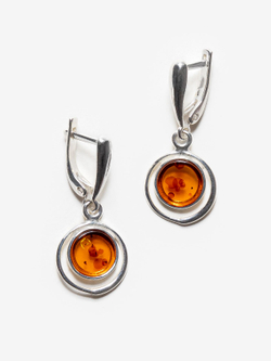 Серьги с цельным натуральным коньячным янтарем