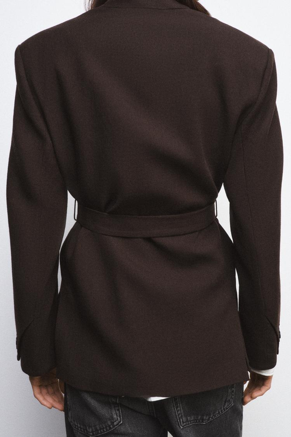 ZARA БЛЕЙЗЕР ИЗ 100% ШЕРСТИ С ПОЯСОМ — ZW COLLECTION LIMITED EDITION, ОТТЕНКИ КОРИЧНЕВОГО