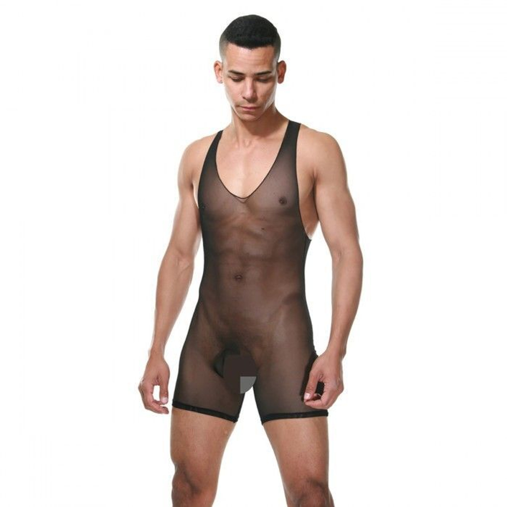 Мужской полупрозрачный комбинезон (Размер: L-XL) (Цвет: черный)