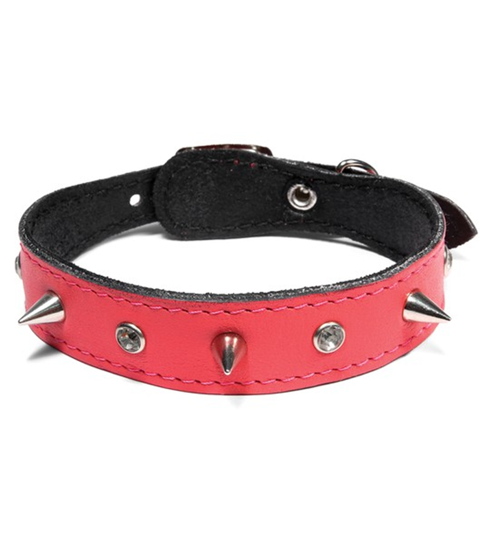 Ошейник-миди двойной с расширением и шипами кожаный, 14*310мм, Gamma