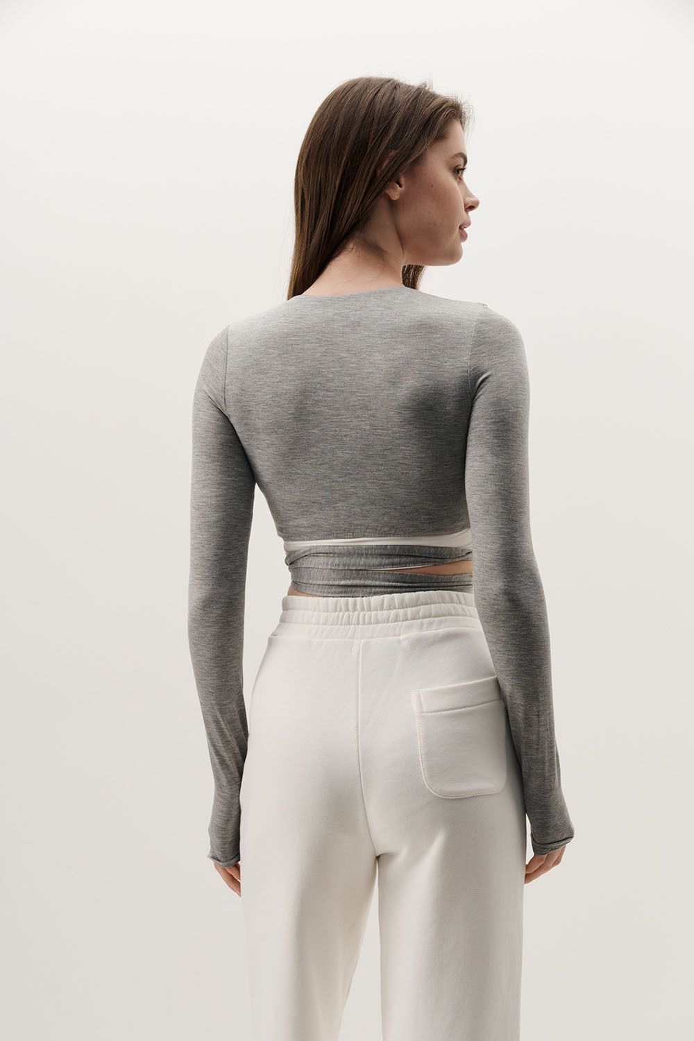 Лонгслив с завязками в стиле баллет цвета серый меланж