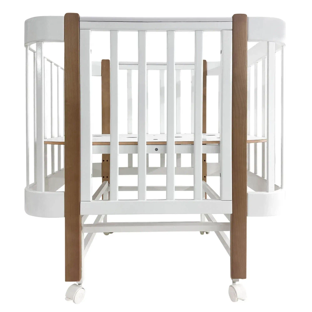 Кровать детская Indigo Italiano Baby продольный маятник на колесах белый-натуральный