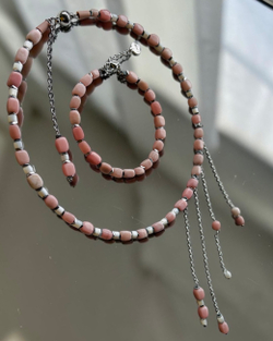 Комплект Чокер-обруч и Браслет-обруч. Розовый опал