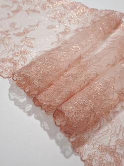 Кружево вышивка на сетке пудровая с люрексом розовое золото неэластичная ширина 24 см