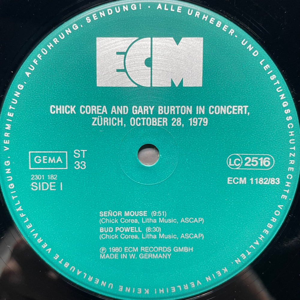 Chick Corea And Gary Burton ‎– In Concert, Zürich, October 28, 1979 2LP (Германия 1980г.) ECM