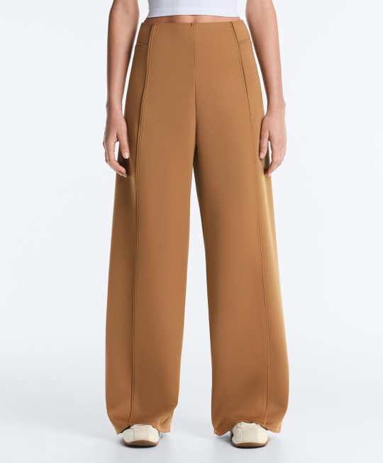 OYSHO Брюки с высокой посадкой и широкими штанинами с эффектом неопрена, светло-коричневый