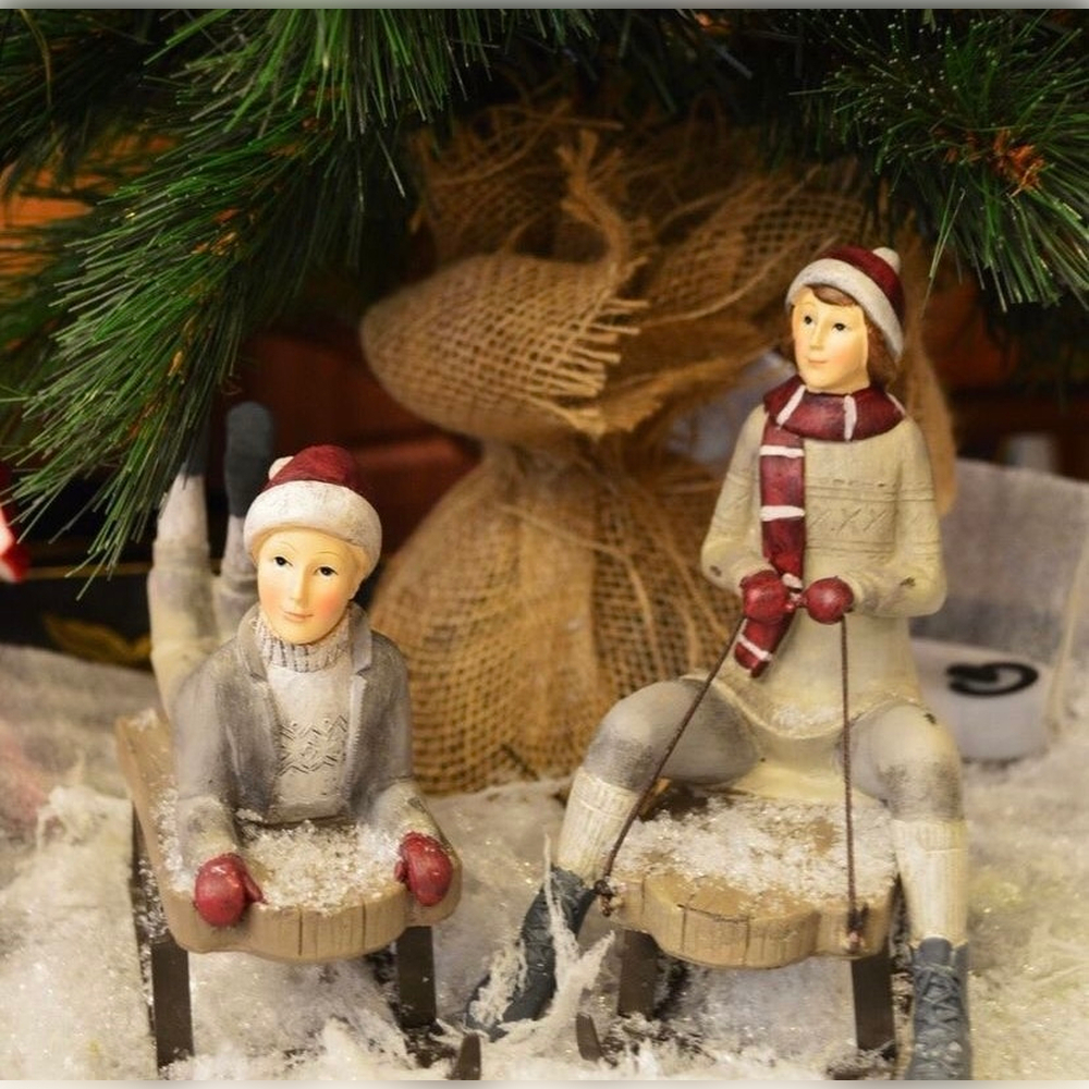 Дети на санях в винтажном стиле, 1 шт