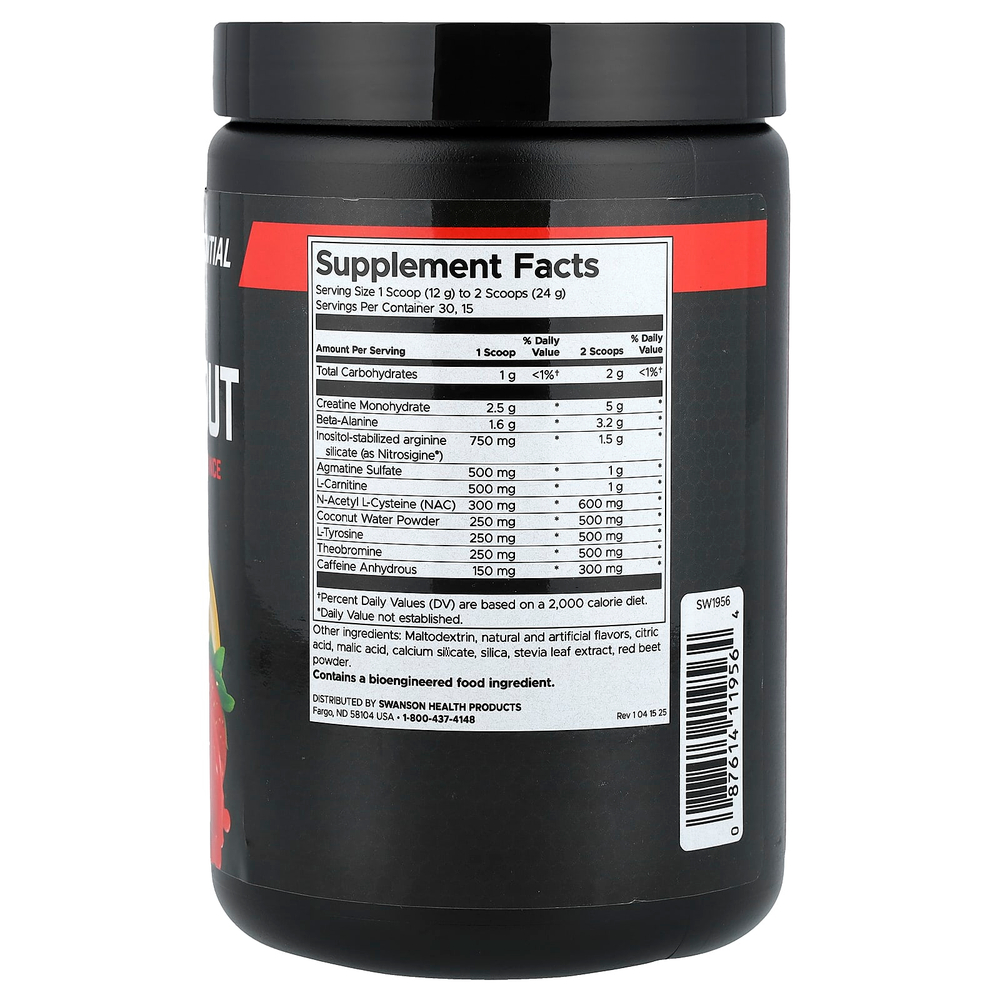 Swanson, Full Potential Pre-Workout, предтренировочный комплекс, с клубникой и лимонадом, 360 г (12,7 унции)