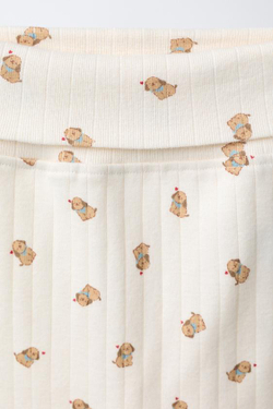 ZARA КОМПЛЕКТ ИЗ КУРТКИ, БОДИ И ЛЕГГИНСОВ С ПРИНТОМ «СОБАКИ», ЭКРЮ