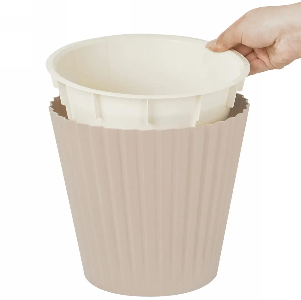 Горшок для цветов пластиковый 5,8л d-23см «Sand» c дренажной вставкой, молочный шоколад