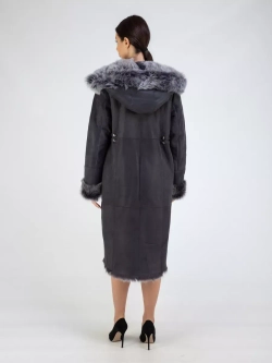 Дубленка зима натуральная с капюшоном длинная