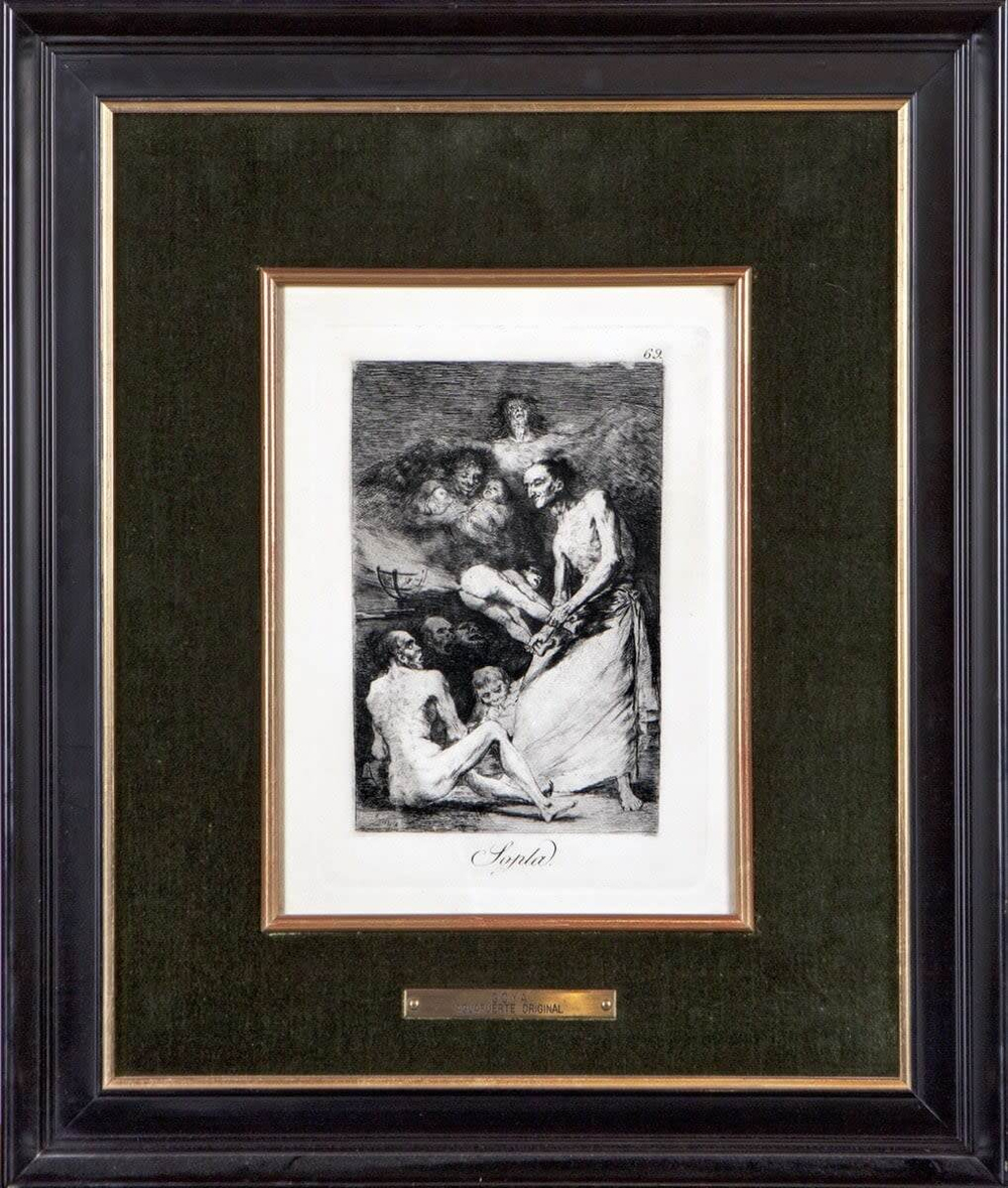 ФРАНСИСКО ДЕ ГОЙЯ. Поддувает (Sopla). Офорт 69 из цикла Los Caprichos.