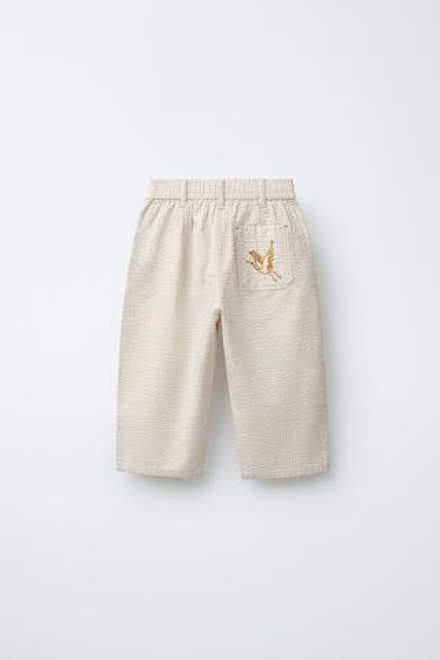 ZARA БРЮКИ С ВЫШИВКОЙ, ЭКРЮ