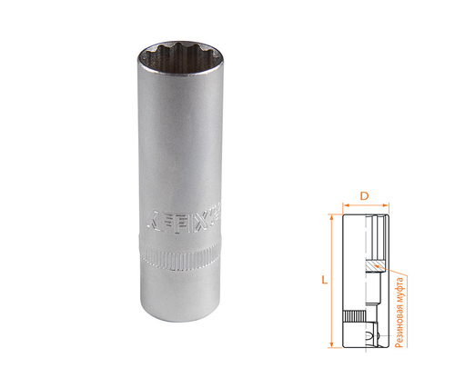 AFFIX (AF00242016) Головка свечная двенадцатигранная 1/2", 16 мм, резиновый фиксатор