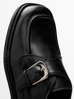 Massimo Dutti Кожаные туфли-дерби с пряжкой, черный