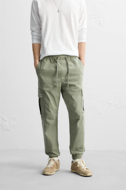 ZARA БРЮКИ КАРГО, СВЕТЛЫЙ ХАКИ