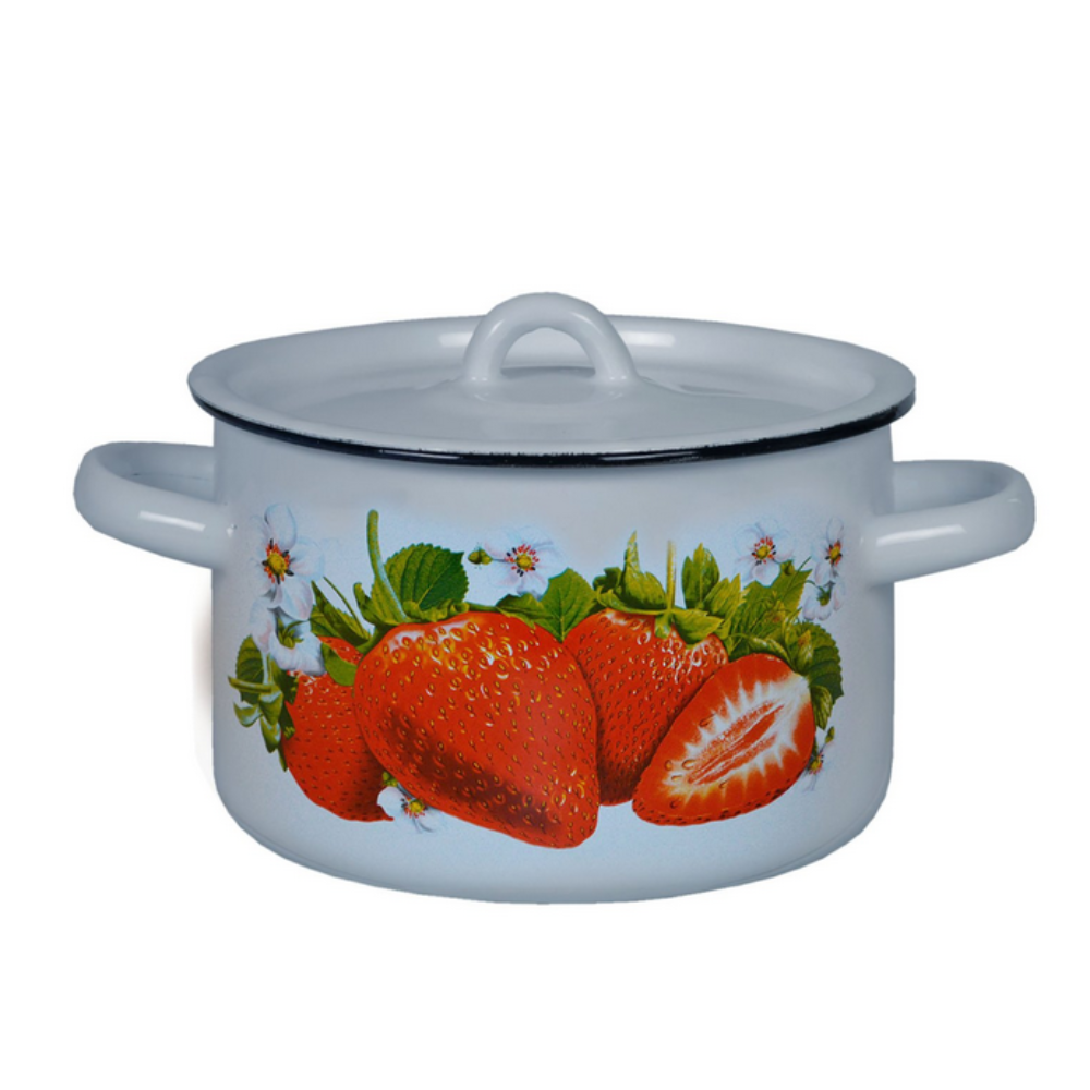 Эмалированная кастрюля 2 л с клубникой