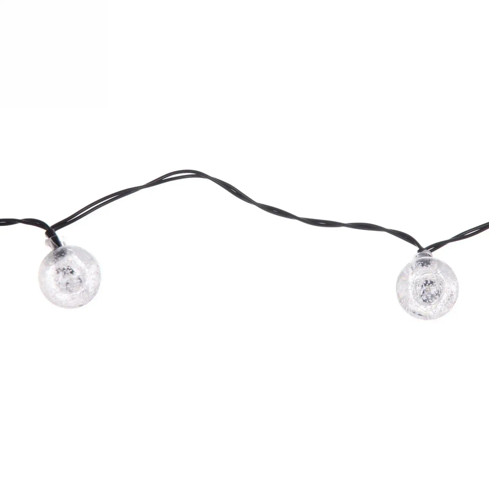 Гирлянда для улицы «Роса» 3м, 20 ламп LED чёрный провод, 2 реж, IP-55, Теплый белый (солнечная батарея).