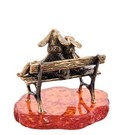 Народные промыслы AM- 354 Фигурка «Пара собак» (латунь, янтарь)