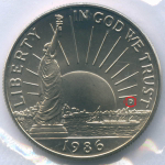 1/2 доллара 1986 (D). США. Нация иммигрантов. Медь с плакировкой UNC в родной коробке с сертификатом