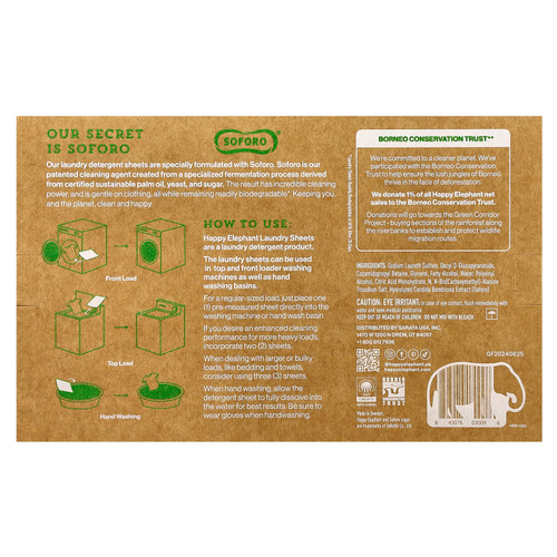 Happy Elephant, Белье для стирки, без отдушек, 30 листов, 80 г (2,82 унции)