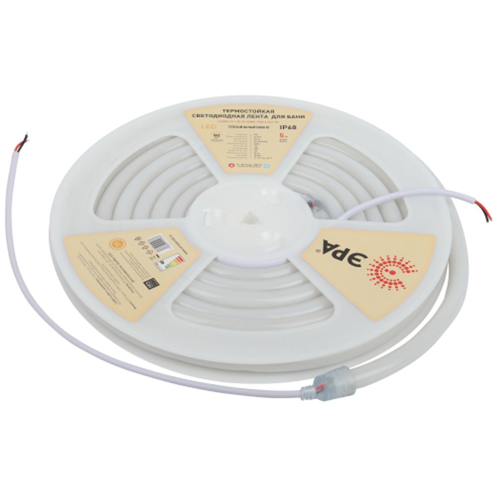 Лента светодиодная термостойкая для бани ЭРА LS2835-9,6-120-24-3000K-IP68-3 year-5m (теплый бел.) | Светодиодная лента для бани и сауны 24В 3 года и аксессуары