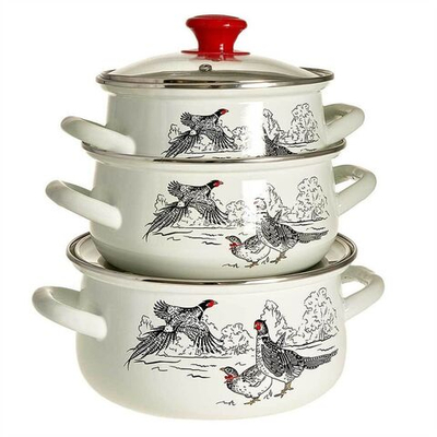 Набор эмалированной посуды 6 пр, кастрюли 1.5,2,3 л, Керчь, Фазан-1-Экстра