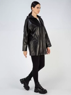 Кожаная куртка демисезонная оверсайз с капюшоном
