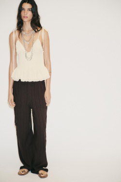 ZARA КОМБИНИРОВАННЫЙ ТОП В РУБЧИК, БЕЖЕВЫЙ