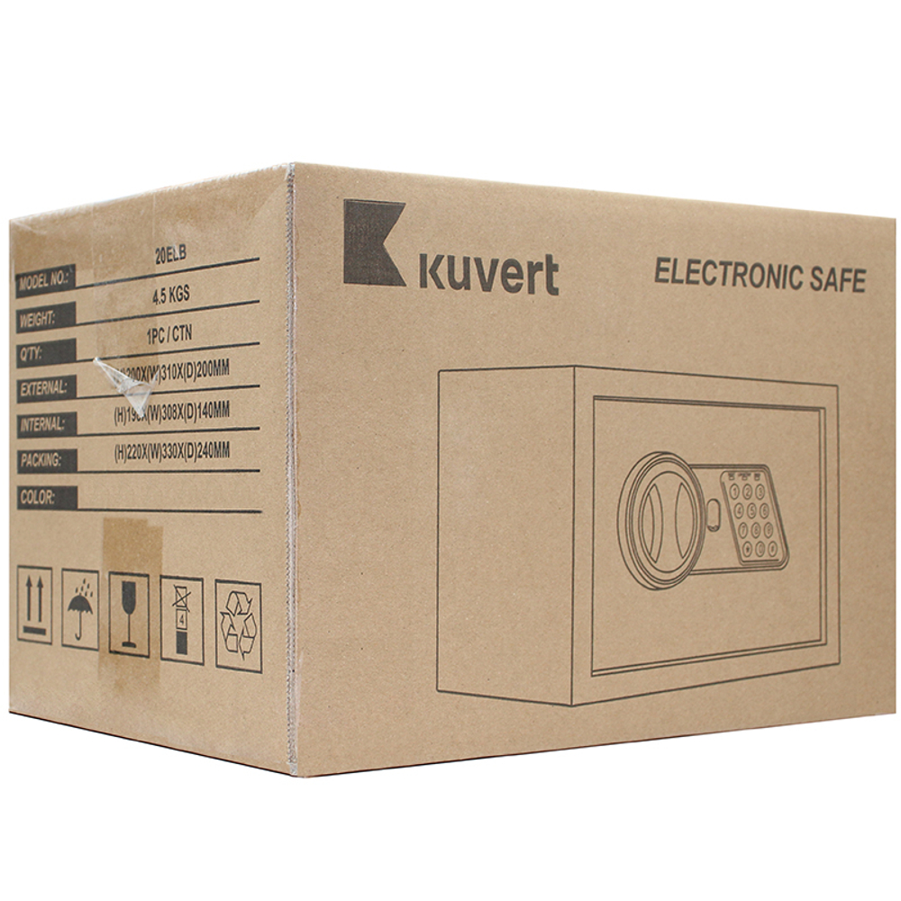 Сейф KUVERT "20ELB" электронный замок + ключ, 310х200х200 мм, 4 кг, черный