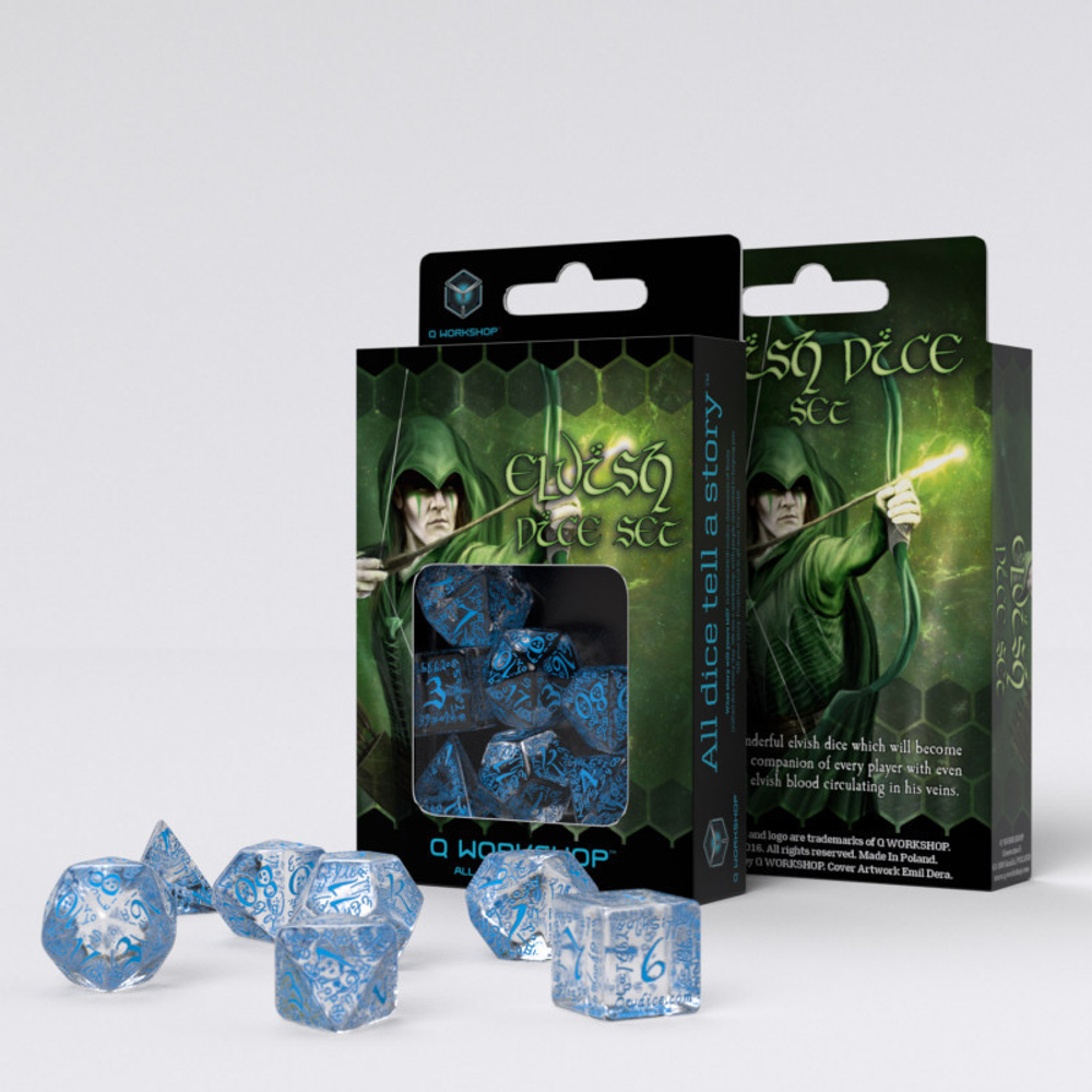Elvish Translucent & blue Dice Set (7)