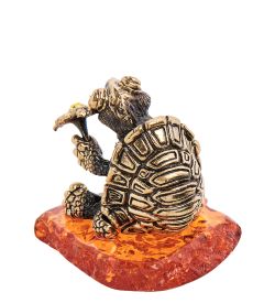 Народные промыслы AM-3221 Фигурка «Черепаха с цветочком» (латунь, янтарь)