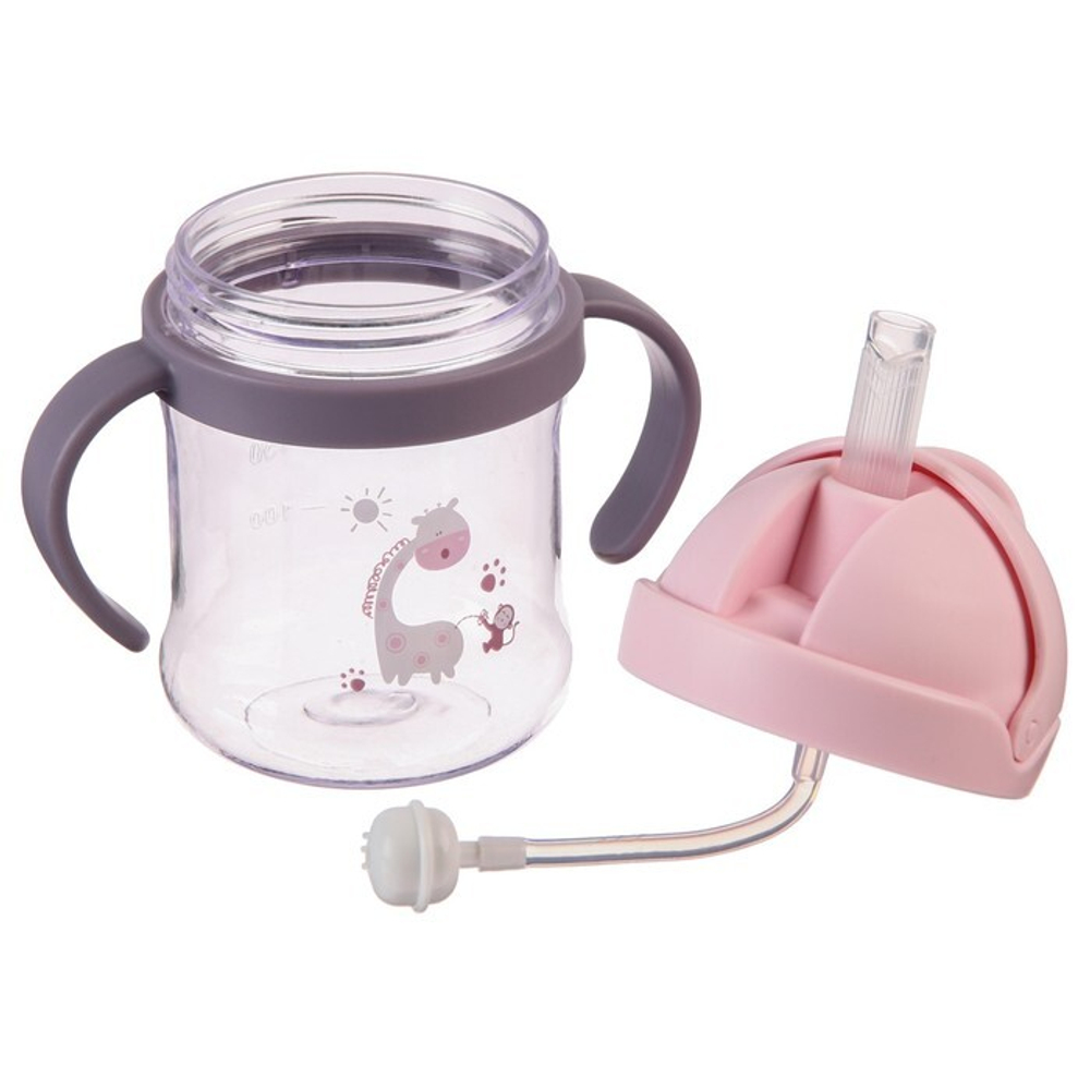 9037731 Поильник с силиконовой трубочкой, 250 мл., цвет розовый