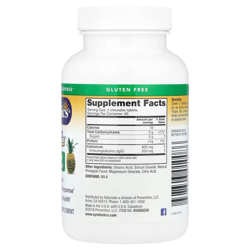 Symbiotics, Colostrum Plus, симбиотики из молозива, со вкусом ананаса, 120 жевательных таблеток