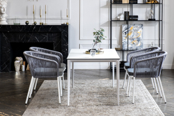 "Малага" обеденная группа на 4 персоны со стульями "Марсель", каркас белый, роуп светло-серый