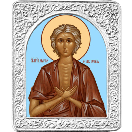 Святая Мария Египетская. Маленькая икона в серебряной раме. 4,5 х 5,5 см.