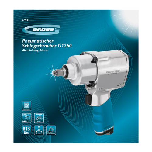Гайковёрт пневматический ударный G1260,1/2",Twin Hammer, 813Нм, 7000 об/мин// Gross