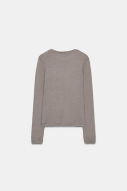 ZARA ФУТБОЛКА С ДЛИННЫМИ РУКАВАМИ, НЕЙТРАЛЬНЫЙ РОЗОВО-СЕРЫЙ