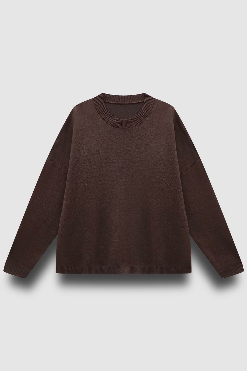 Джемпер вязаный с круглым вырезом, трюфель