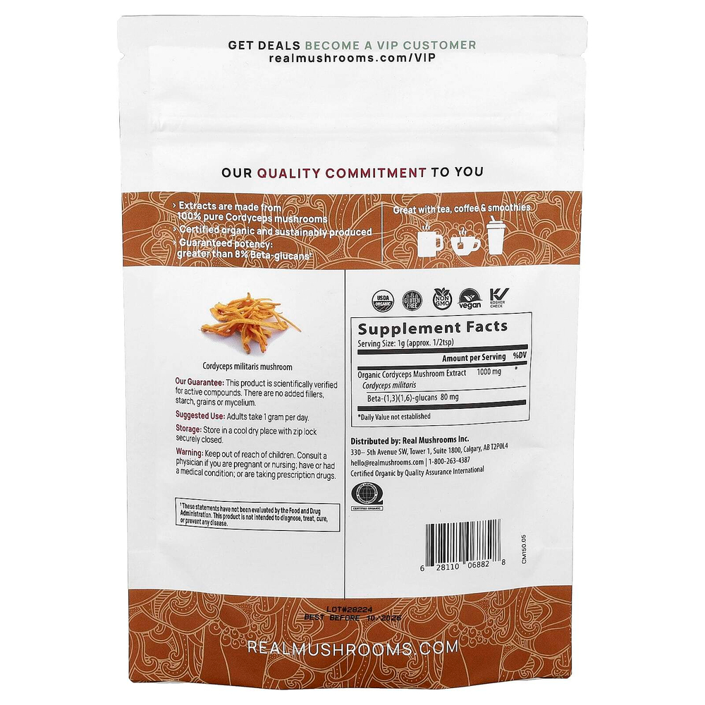 Real Mushrooms, Cordyceps-M™, порошок из экстракта органического гриба, 150 г (5,29 унции)