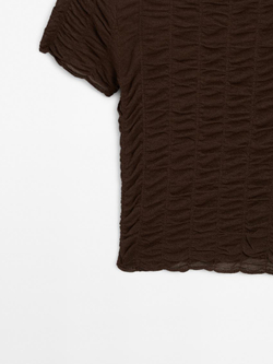 Massimo Dutti Трикотажная футболка со сборкой, коричневый