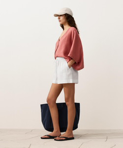 Oysho Рубашка с коротким рукавом из 100% льна, коралловый