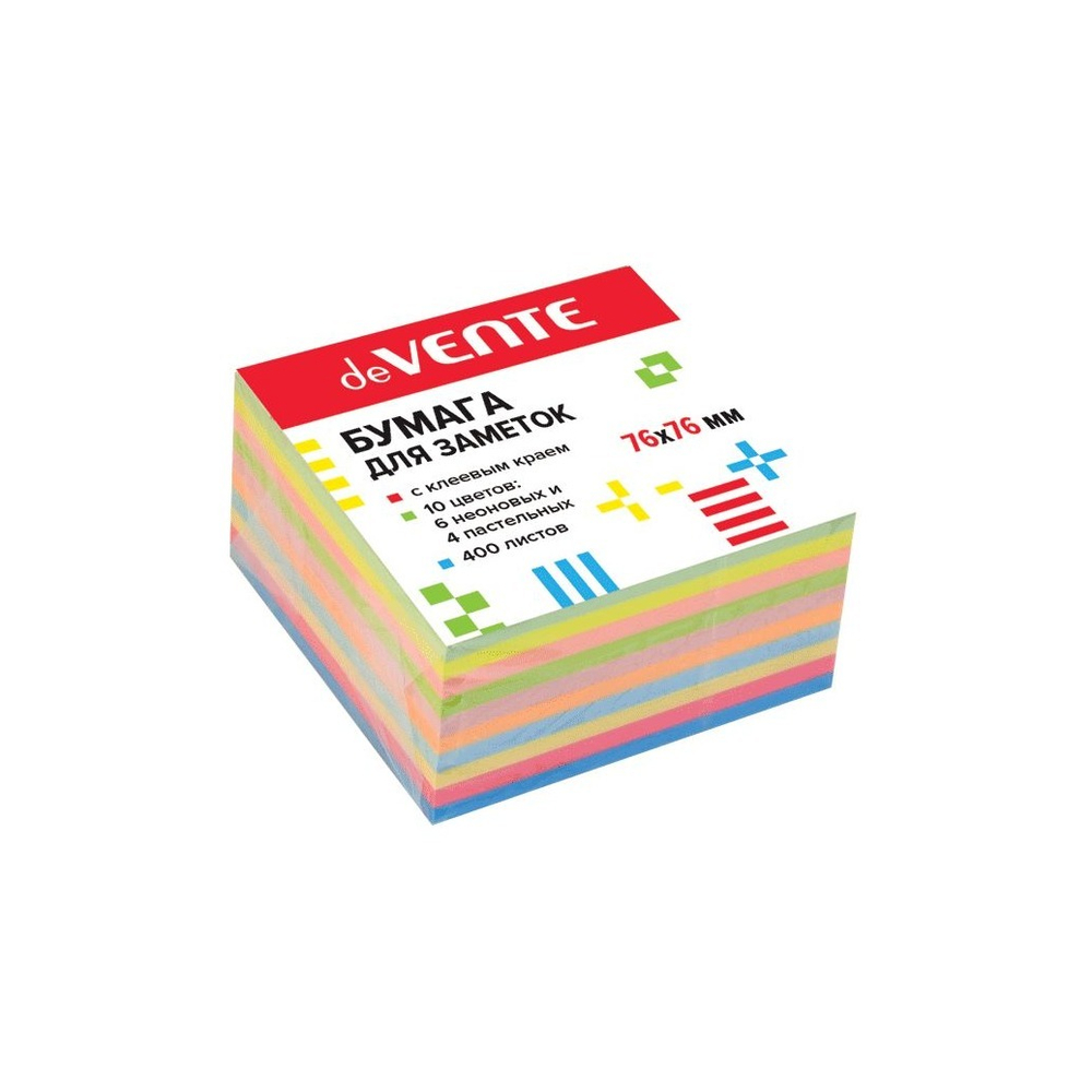 Блок с л/к 76*76 400л. deVENTE 6 неоновых и 4 пастельных цветов