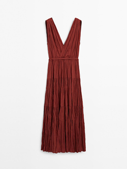 Massimo Dutti Длинное платье из 100% хлопка со складками, черепичный