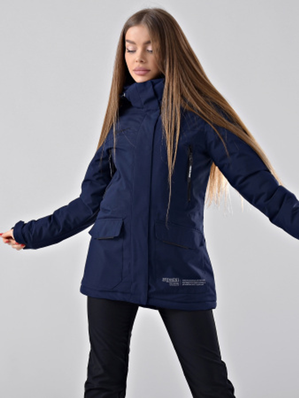 Женская удлиненная демисезонная куртка-парка В 123/22923_135 Темно-синий