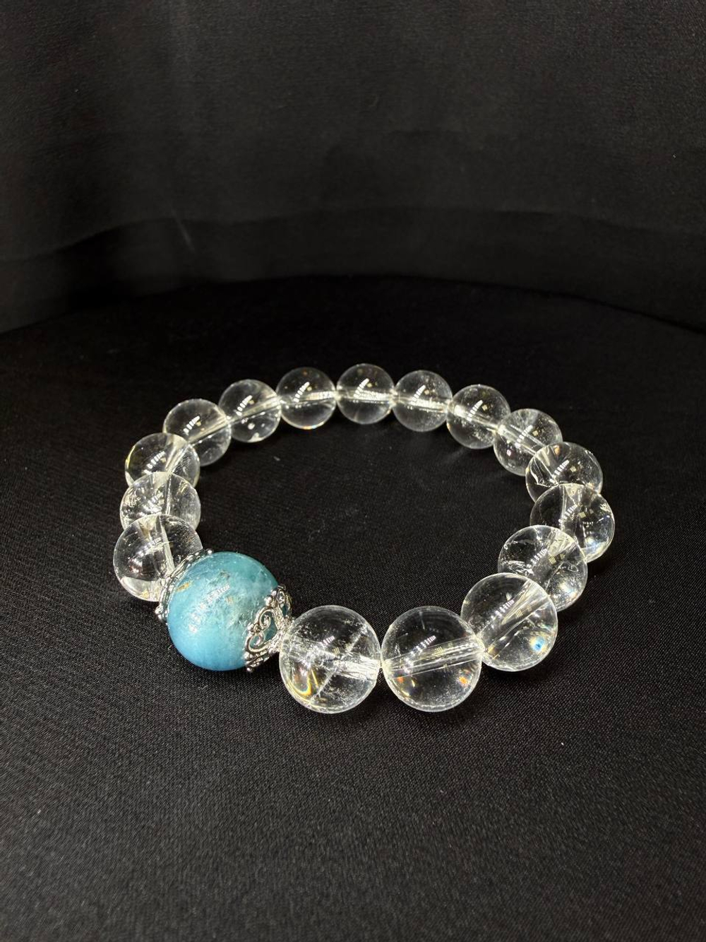 Браслет из Горного Хрусталя с бусиной Аквамарина