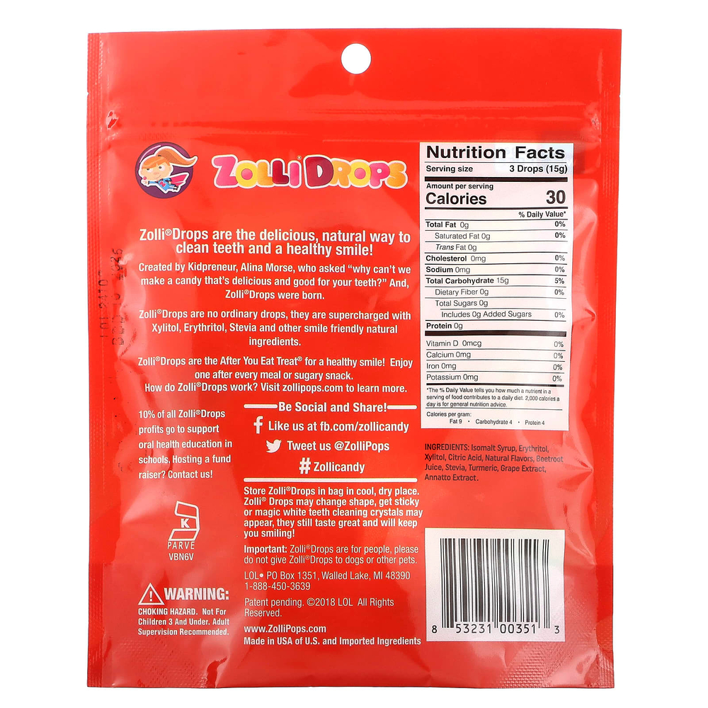 Zollipops, Zolli Drops, капли для очищения зубов, перечная мята, прибл. 15 капель золли, 1,6 унции